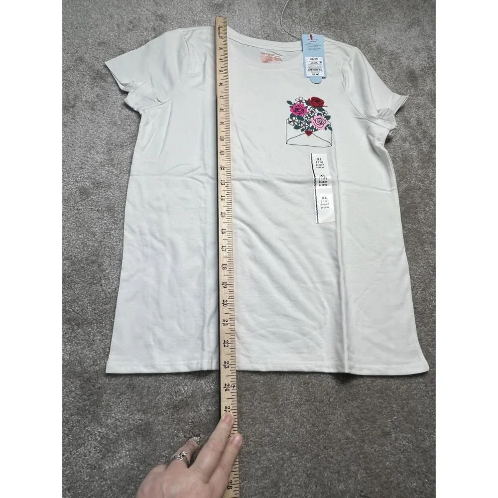 Cat & Jack‎ White Short Sleeve Floral T-Shirt  Girls  XL (14) New with tags